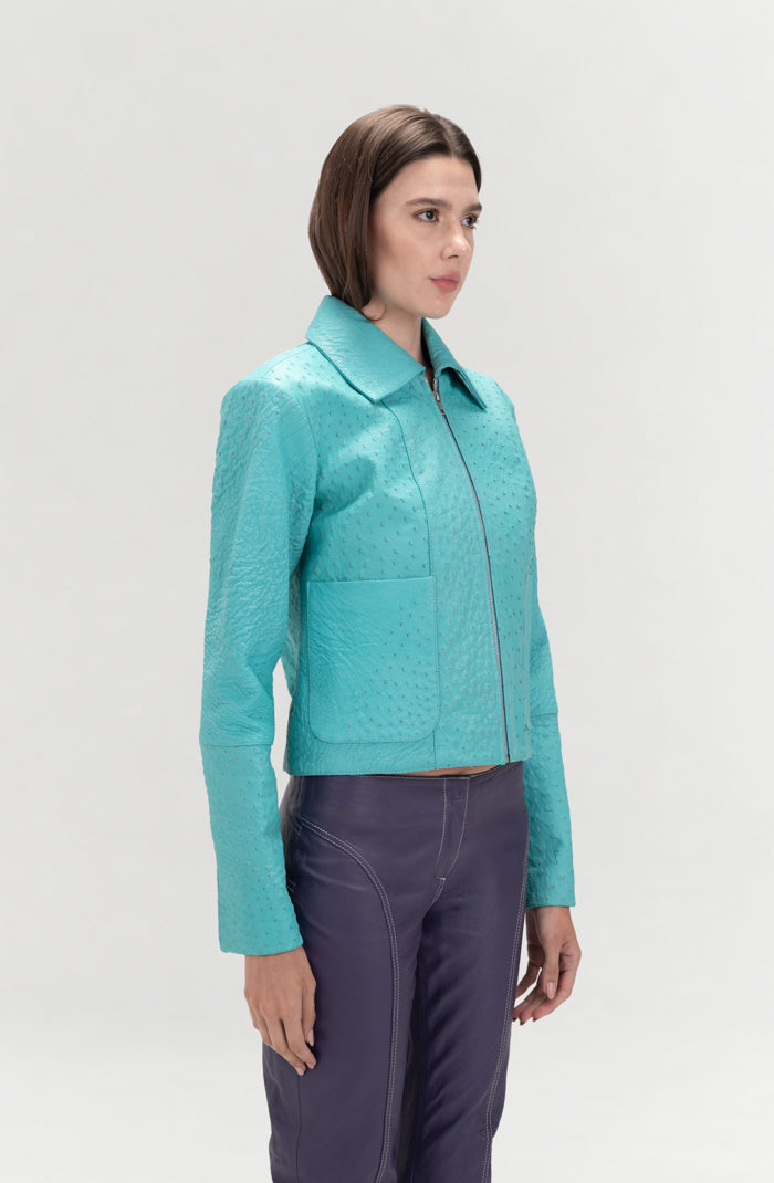 Harper II Leather Jacket Ostrich Aqua - Limited Edition
