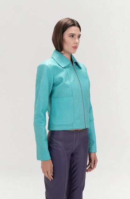 Harper II Leather Jacket Ostrich Aqua - Limited Edition