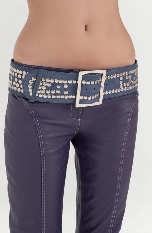 Esther Studded Suede Belt Blue