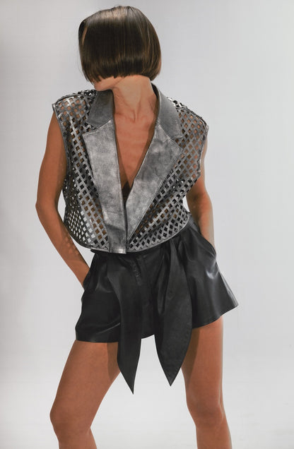 Kayden Leather Vest Washed Silver