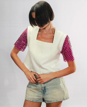 Mia Top White x Electric Pink