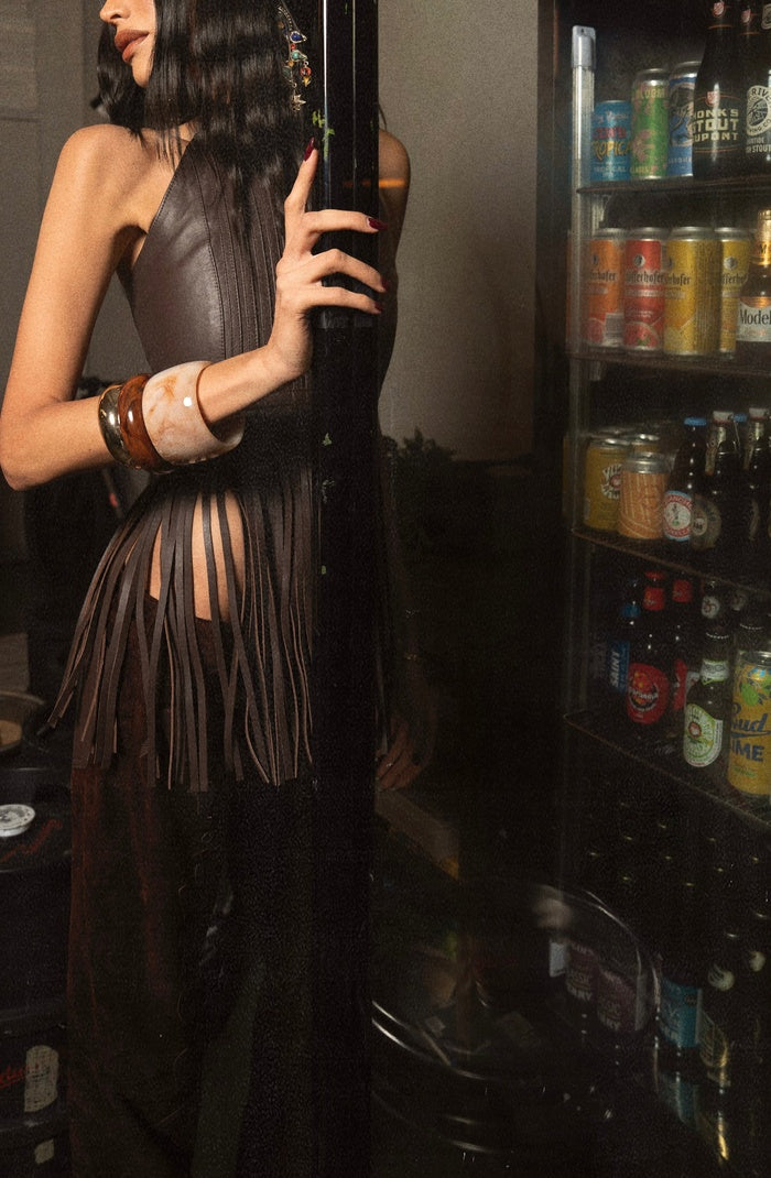 Double A X LJ Garrison Brown Leather Top
