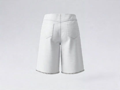 Callie Leather Studded Shorts White