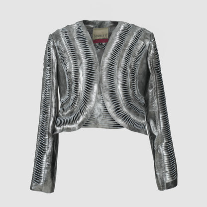 Kiara Leather Jacket Washed Silver