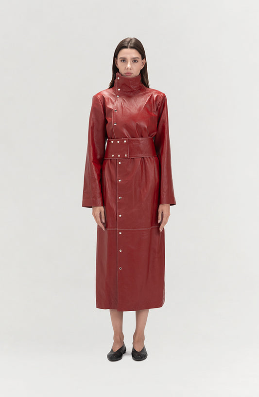 Kevin Leather Coat Red