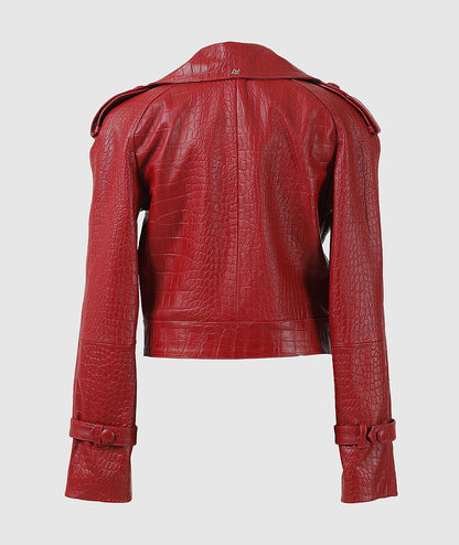 Audax Leather Jacket Red Croc