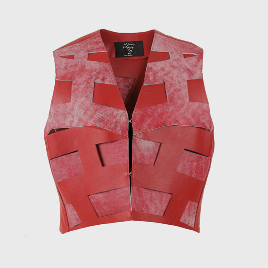 Aiden Leather Vest Washed Red