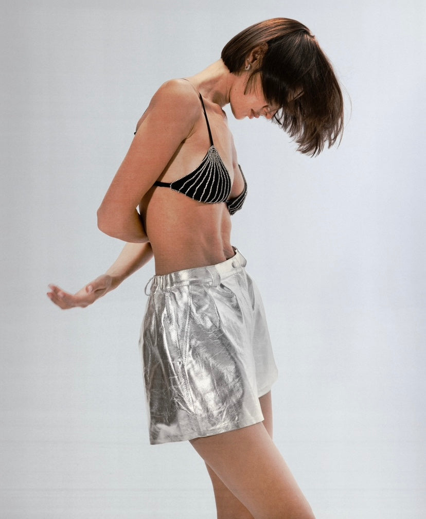 Moonbow Leather Shorts Silver