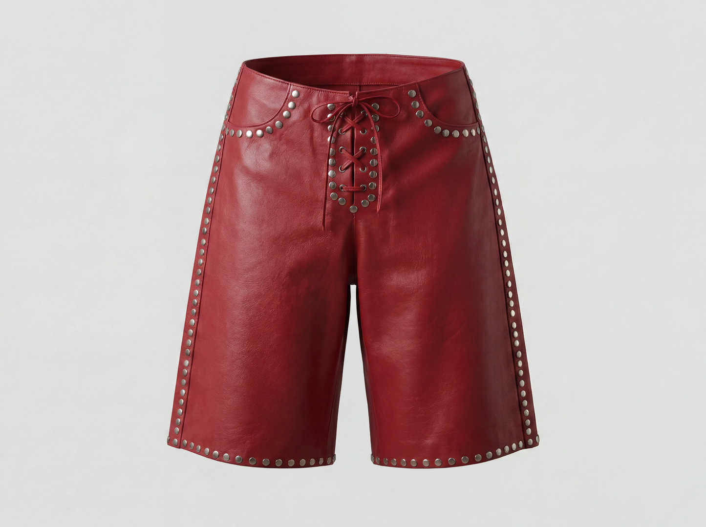 Callie Leather Studded Shorts Red