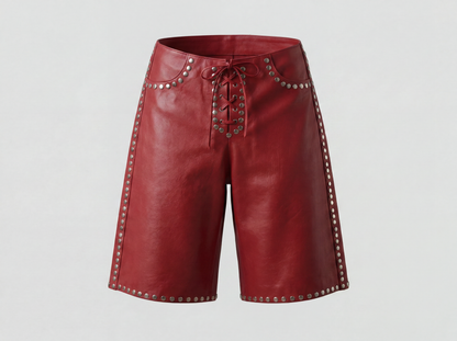 Callie Leather Studded Shorts Red