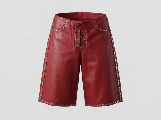 Callie Leather Studded Shorts Red