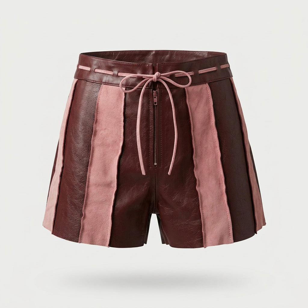 Sterling Leather Striped Shorts Burgundy