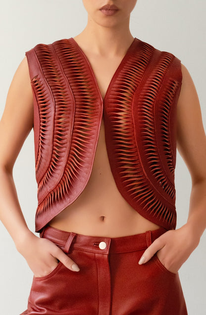 Kiara Leather Vest Red