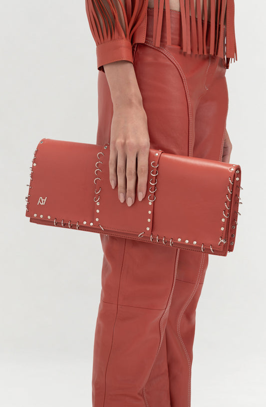 Annabelle II Leather Clutch Orange