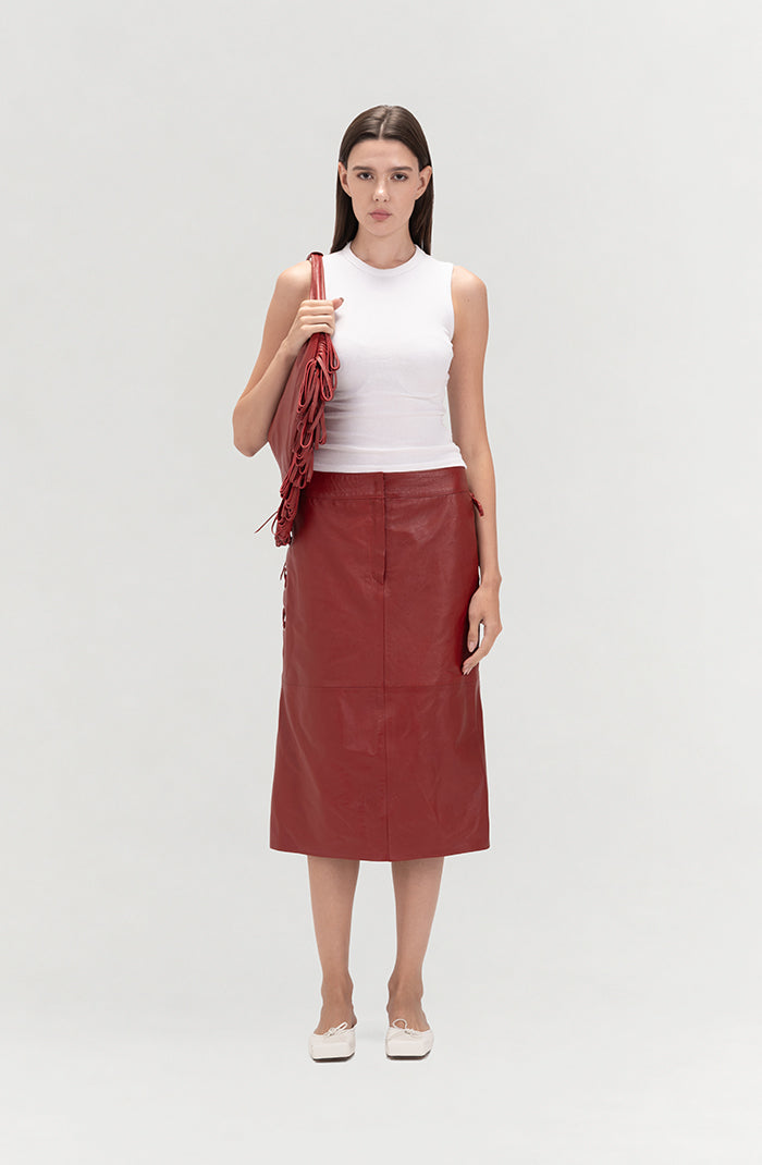 Jason Leather Skirt Red