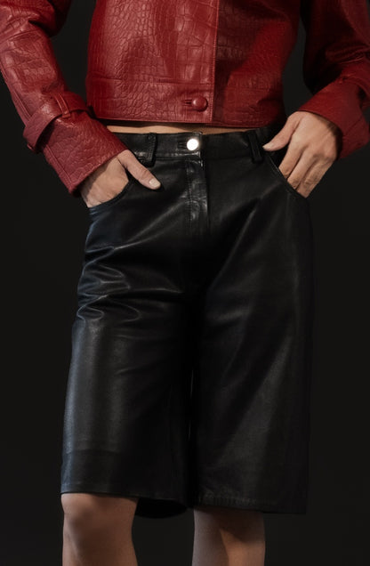 Callie Leather Bermuda Shorts Black