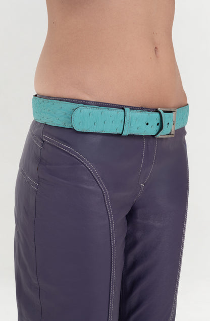 Lincoln Leather Belt Ostrich Aqua - Limited Edition