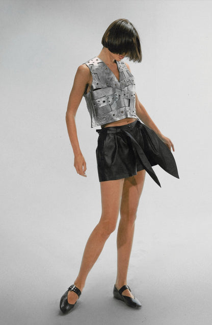 Aiden Studded Leather Vest Washed Silver