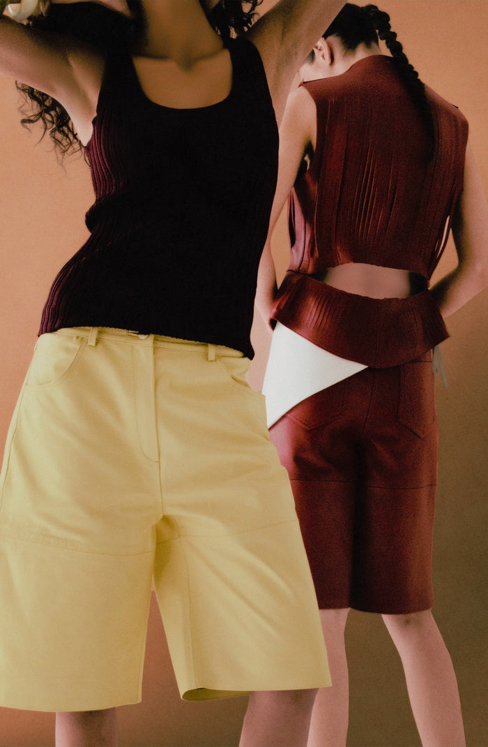 Callie Leather Bermuda Shorts Butter Yellow