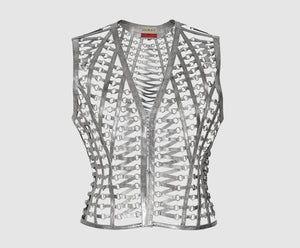 Phoneix Leather Vest Washed Silver