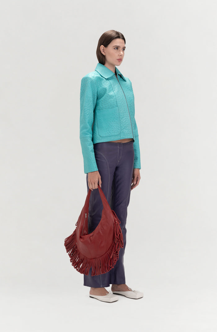 Harper II Leather Jacket Ostrich Aqua - Limited Edition