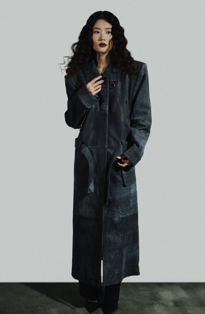 Austin Leather Coat Washed Grey