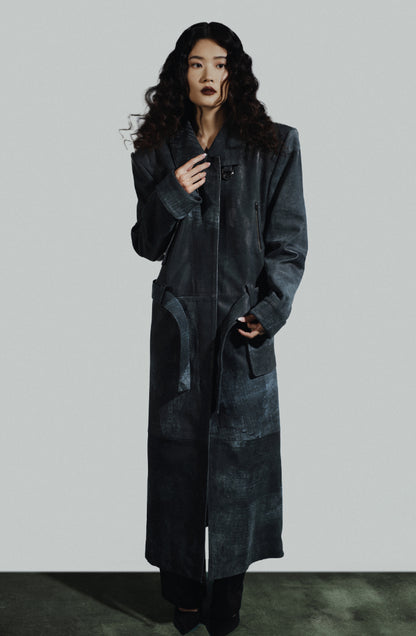 Austin Leather Coat Washed Grey