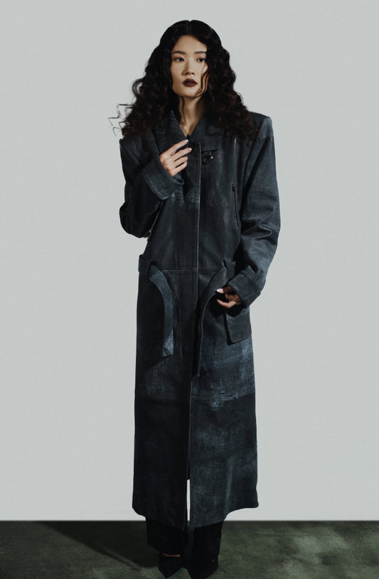 Austin Leather Coat Washed Grey