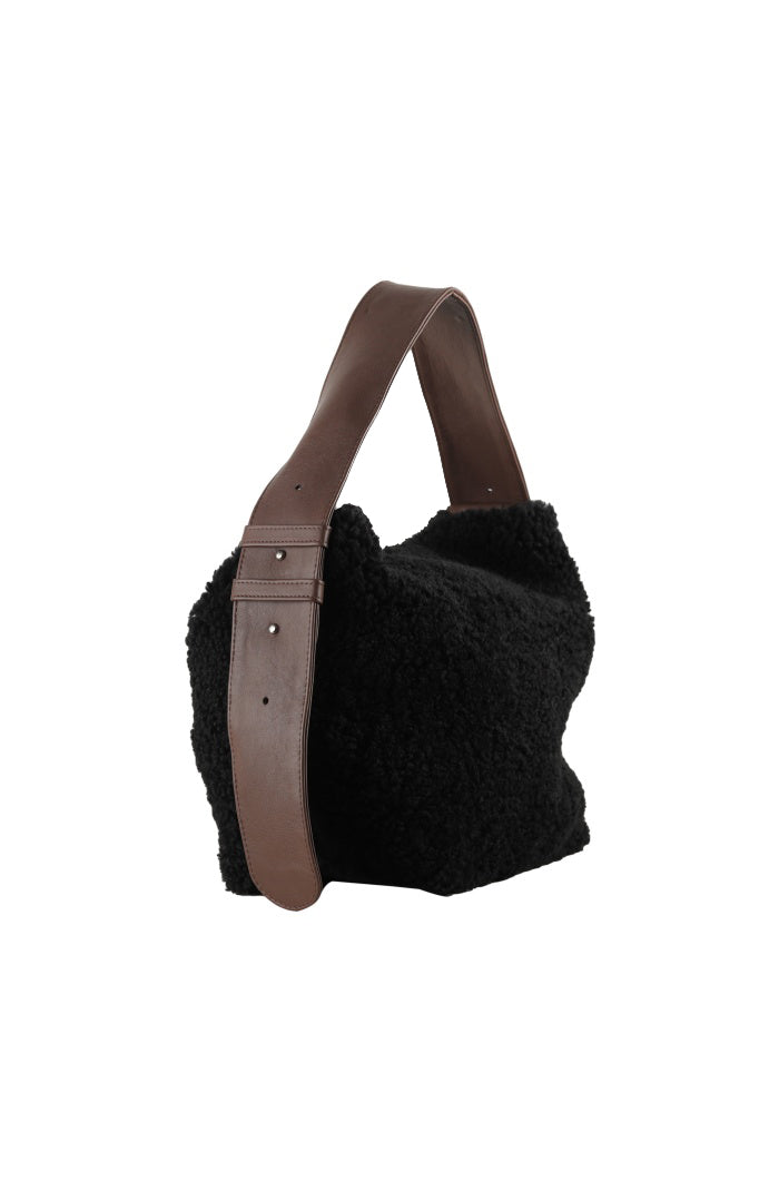 Eliana Shearling Bag Black x Brown