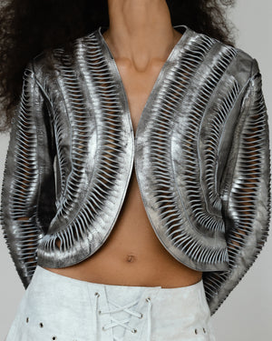 Kiara Leather Jacket Washed Silver