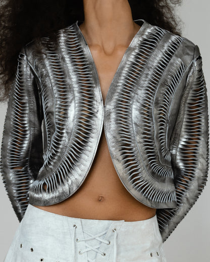 Kiara Leather Jacket Washed Silver