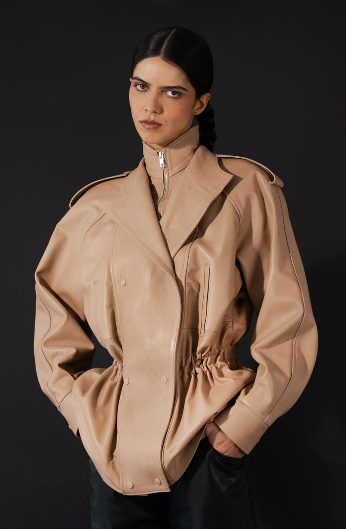 Gavin Leather Jacket Nude Beige