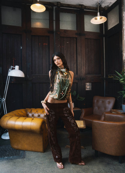 Double A x LJ Patchwork Brown Suede Pants