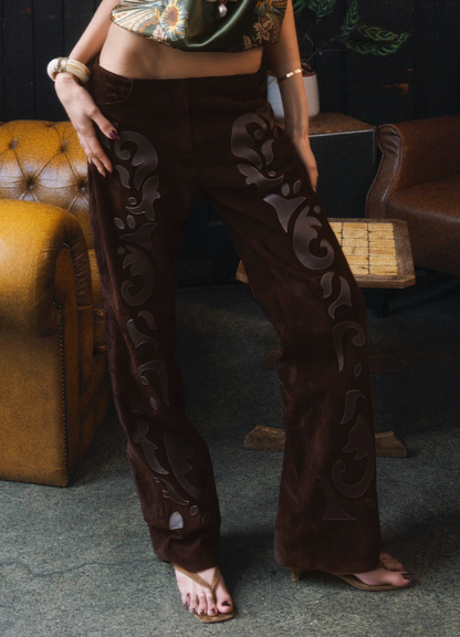 Double A x LJ Patchwork Brown Suede Pants