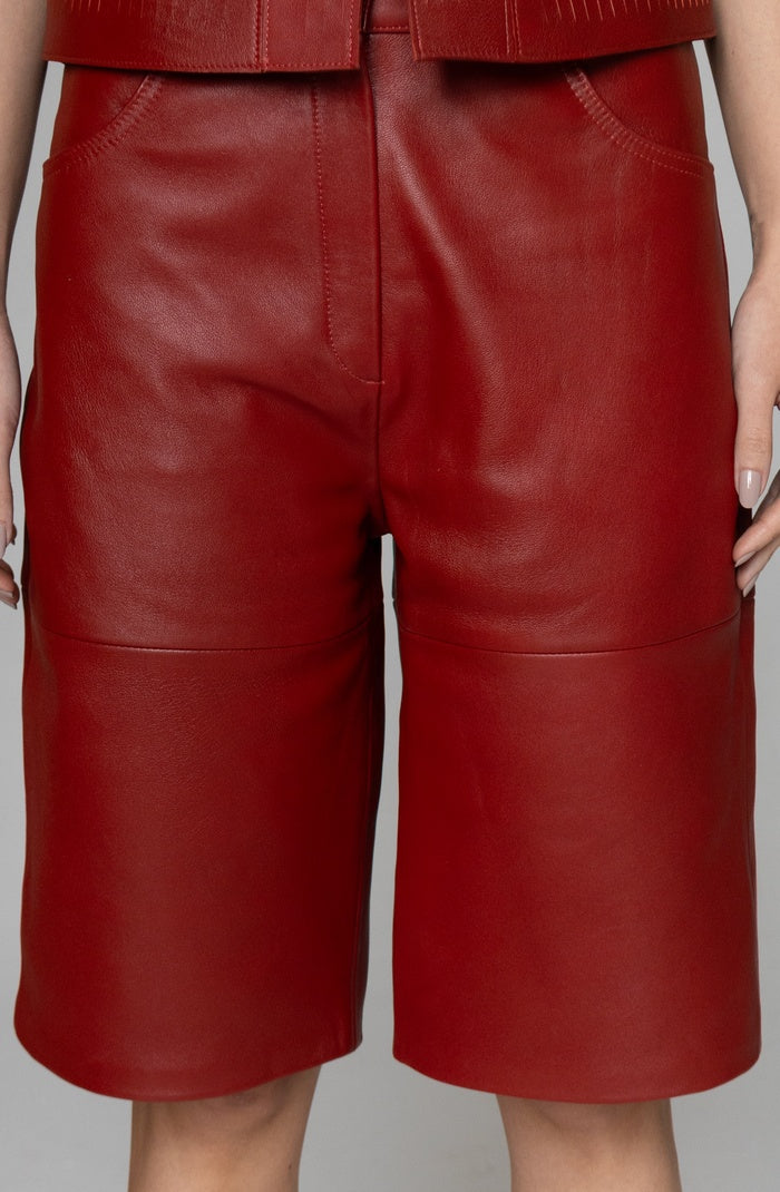 Callie Leather Bermuda Shorts Red