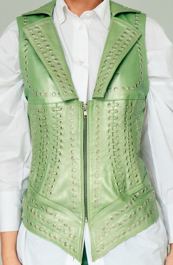 Kayla Leather Vest Electric Lime Green
