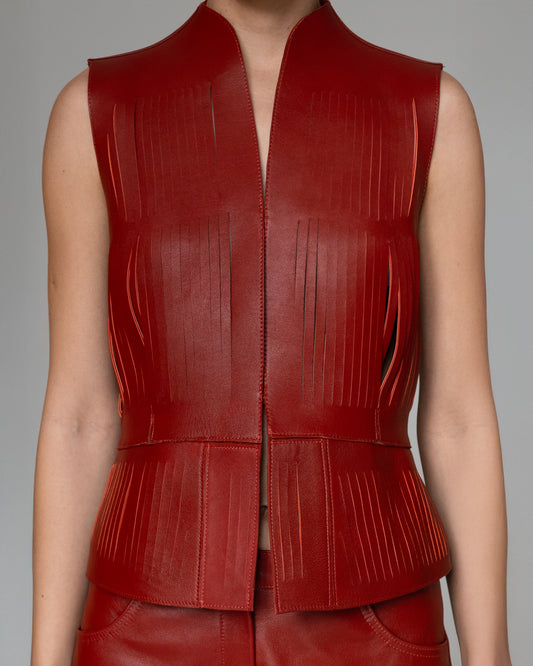 Ayla II Leather Vest Red