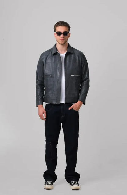 Logan Leather Jacket Washed grey