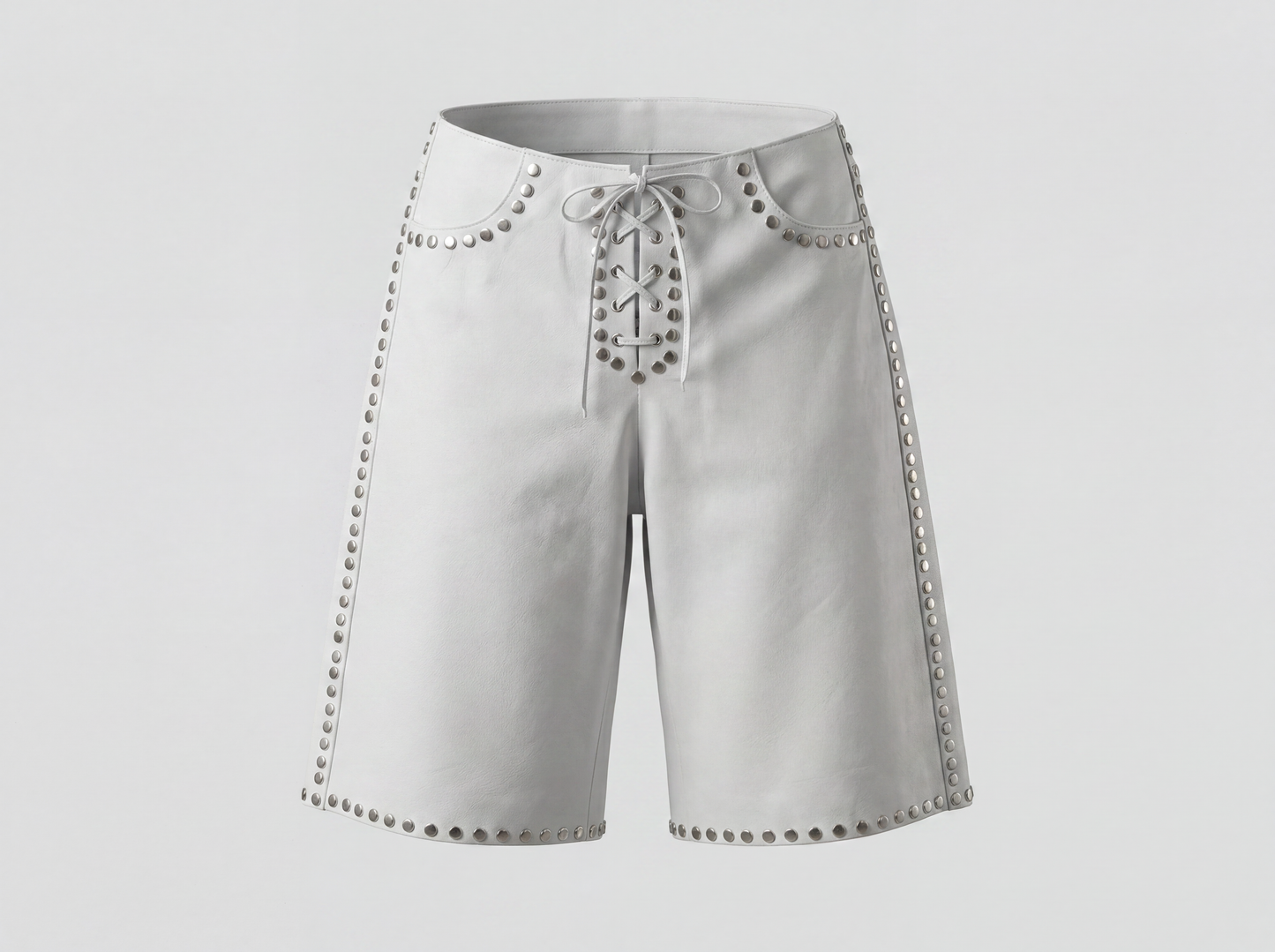 Callie Leather Studded Shorts White
