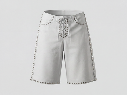 Callie Leather Studded Shorts White