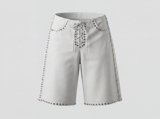 Callie Leather Studded Shorts White