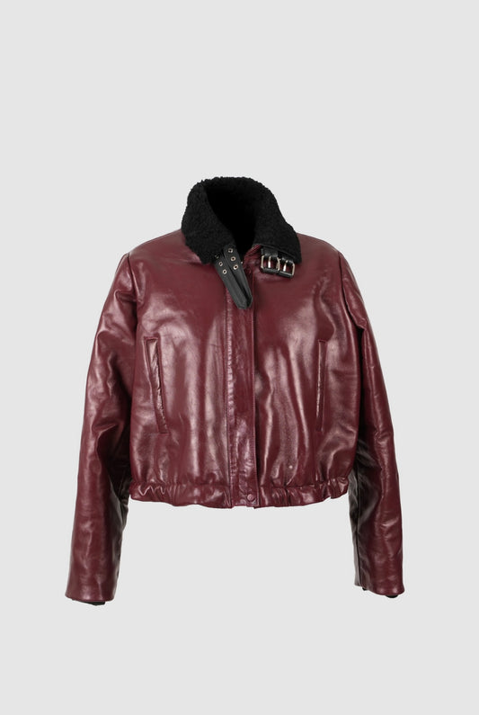 Jasper Leather Bomber Jacket Burgundy