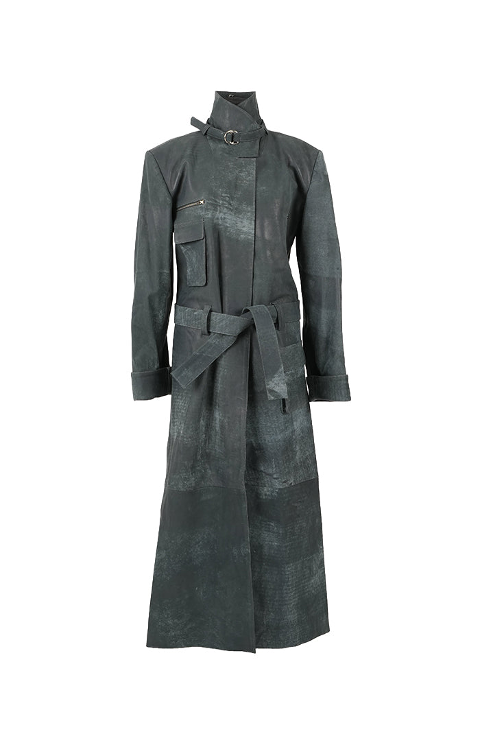 Austin Leather Coat Washed Grey