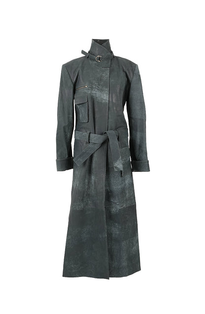 Austin Leather Coat Washed Grey