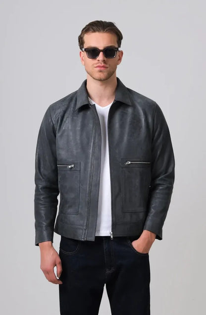 Logan Leather Jacket Washed grey