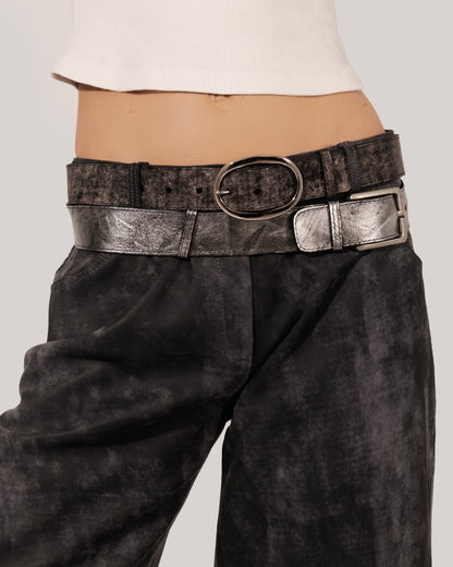 Jace Leather Belt Washed Black