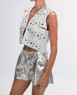 Aiden Studded Leather Vest Washed White