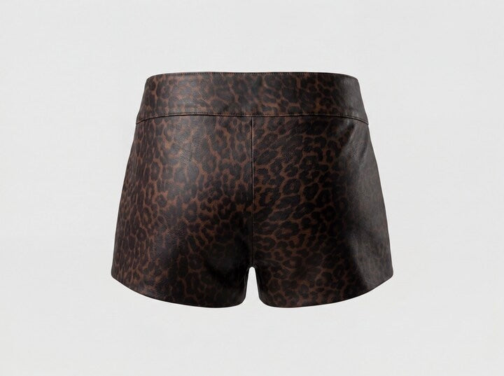 Sterling Leather Belted Shorts Leopard