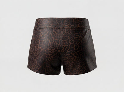 Sterling Leather Belted Shorts Leopard