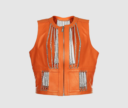 Aria Leather Vest Orange
